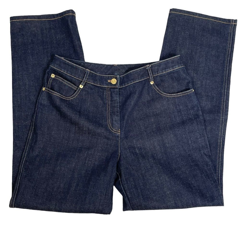 St John Blue Jeans Rhinestone Cross Pocket Dark Wash Denim Bootcut Size 8 - Picture 2 of 8